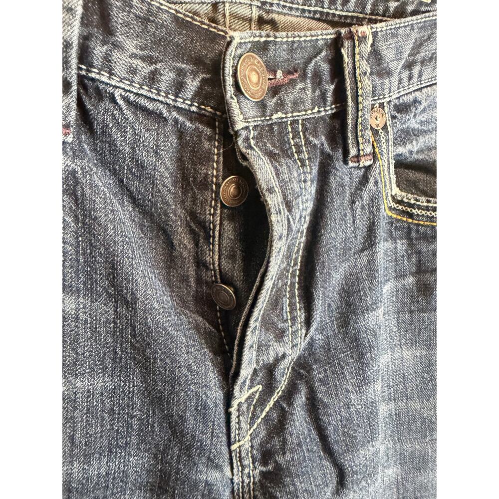 MEK Mens Jean 36x34 Western Slim Boot Raw Hem Distressed Dark Wash Embroidered - Picture 4 of 15
